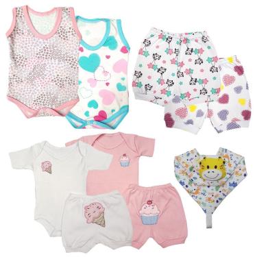 Imagem de Kit Roupas De Bebê Verão Body E Shorts Estampados E Naninha