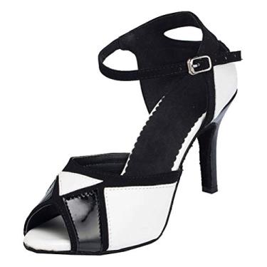 Imagem de Sapatos femininos de dança latina salão salsa salto tira no tornozelo prática 0008, Branco, 7