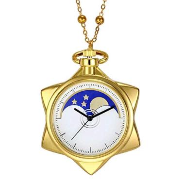 Imagem de BOSHIYA Colar Sailor Moon Cosplay Acessórios Moda Strass Ouro Estrela Quartzo Relógio de Bolso/com Corrente/Acessórios Cosplay/Caixa de Presente Anime Merch, Relógio dourado, Relógio de bolso moderno