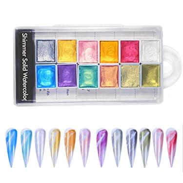 Imagem de Yajun Blooming de unhas aguarela pintura 12 cores arte sólida unhas arte pigmento brilho brilho desenho gel conjunto de nylons polish verão DIY manicure decoração, cor, 15 g