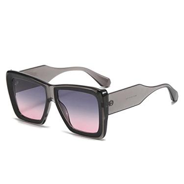 Imagem de Óculos de sol de retalhos quadrados overiszed vintage para mulheres moda bege gradiente óculos de sol femininos pernas largas uv400 tons, cinza cinza, tamanho único