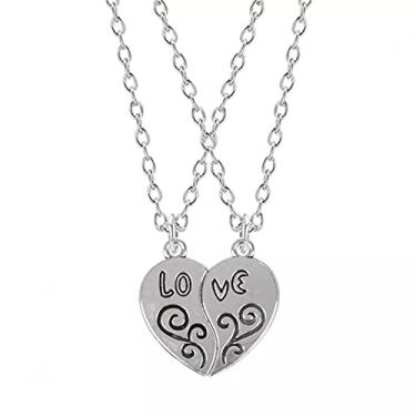 Imagem de CNBPIC Casal Colar Carta"Amor" Liga Metal Corrente Coração Pingente Joias Presente