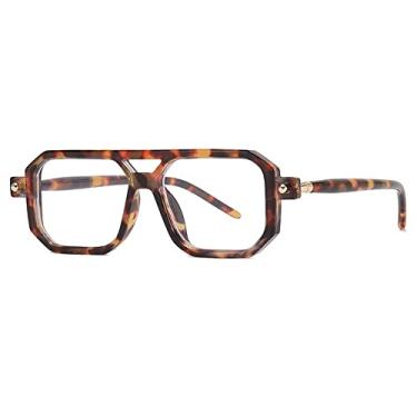 Imagem de Óculos de sol vintage duplo com gradiente para homens, lentes transparentes, rebite, óculos de sol femininos, transparente leopardo, tamanho único
