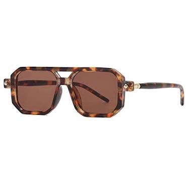 Imagem de Óculos de sol vintage duplo feixe gradiente para homens lentes transparentes rebite luz óculos femininos óculos de sol, leopardo, tamanho único
