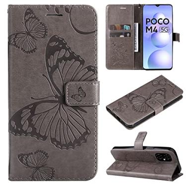 Imagem de Capas de telefone borboleta em relevo compatíveis com Xiaomi Poco M4 5G M5 4G Capa de couro de luxo slots para cartão de visita clipe de carteira à prova de choque (cinza, Xiaomi Poco M4 5G)