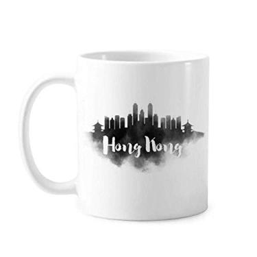 Imagem de HongKong China Landmark Ink Caneca de pintura de cidade, cerâmica, café, porcelana, louças