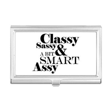 Imagem de Porta-cartões de visita com citação elegante Sassy & A Bit Smart Assy