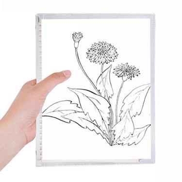 Imagem de Caderno de plantas de dente-de-leão branco preto com folhas soltas diário recarregável