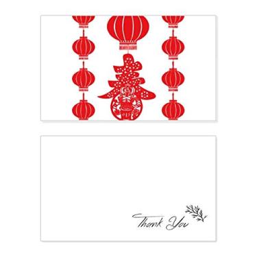 Imagem de Cartão de agradecimento tradicional com estampa de lanterna chinesa vermelha chinesa em papel de aniversário, agradecimento de casamento