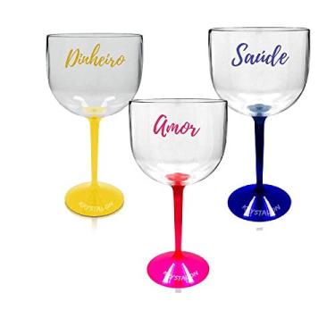 Imagem de Kit 3 Taças Gin Bicolor Personalizadas Dinheiro, Amor & Saúde