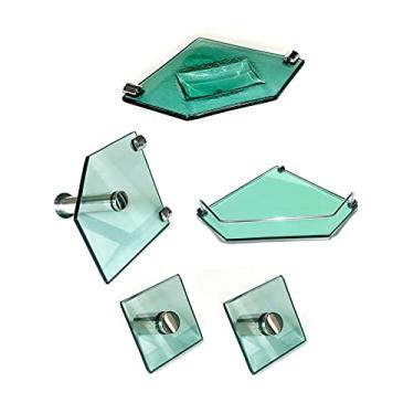 Imagem de Kit Banheiro em Vidro Solteiro com 5 Peças Modelo 4 Cor:Verde