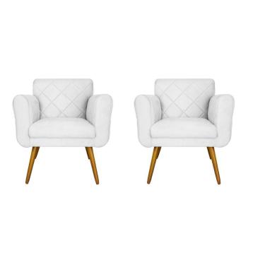 Imagem de Combo 02 Poltronas Estofadas Decorativas Para Quarto Closet Isabella Corano Branco - LM DECOR