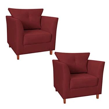 Imagem de Kit 02 Poltrona Cadeira Sofá Decorativa Isis Sala Estar Salão Beleza Suede Vermelho Bordô - LM DECOR