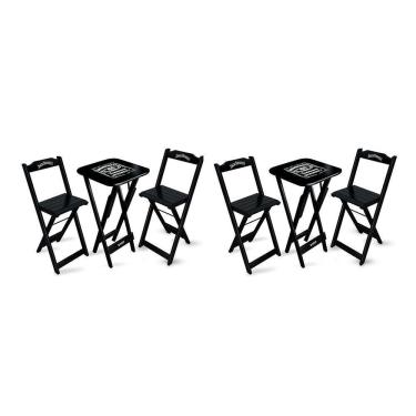 Imagem de Kit 2 Conjuntos De Mesa Bistrô Dobrável Jack Daniel`s Com 2 Banquetas De Madeira Preta - Cor: Preto