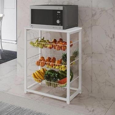Imagem de Fruteira com Suporte para Micro-ondas Barcelona Aço Branco Cesto Branco Tampo Branco