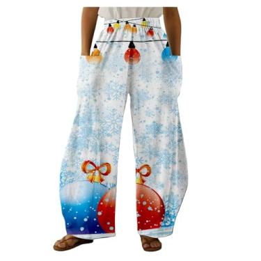 Imagem de Chaves De Natal Estrelado Calças Femininas De Cintura Alta Casual E Reto De Perna Larga De Perna