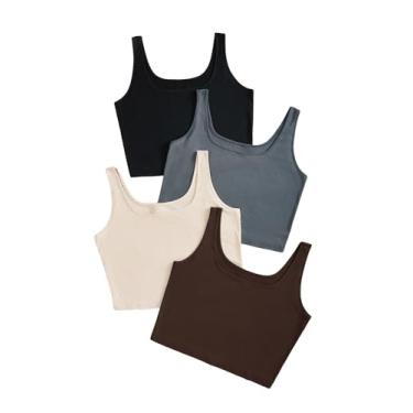 Imagem de OYOANGLE Regatas femininas plus size com gola redonda, sem mangas, básica, lisa, canelada, Preto Multi, XXG Plus Size
