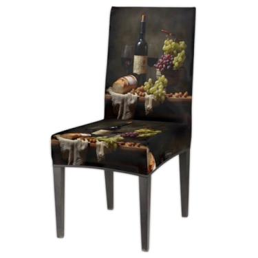 Imagem de Capas de cadeira única para sala de jantar uva vinho tinto elastano cozinha Parsons capas de cadeira de cozinha, capas de cadeira elásticas laváveis removíveis capas de assento para cadeiras capa