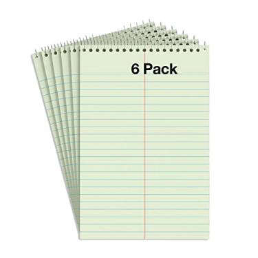 Imagem de Cadernos Steno Pads espiral com encadernação superior - pautado Gregg, cor verde, 80 folhas por bloco de notas - 15 x 22 cm - Ótimo para anotações e fazer listas de tarefas - pacote com 6