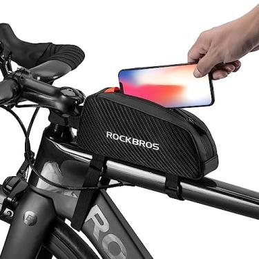 Imagem de ROCK BROS Bolsa de bicicleta de tubo superior bolsa de quadro frontal de bicicleta bolsa de tubo superior para acessórios de bicicleta bolsa compatível com iPhone 14/13/12 Pro Galaxy S22/S21