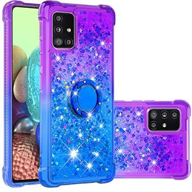 Imagem de ZYZX Capa para Samsung Galaxy A71 5G, gradiente de areia movediça, glitter, líquido fluido, flutuante, poliuretano termoplástico flutuante, capa para celular com suporte giratório para Samsung Galaxy A71 5G, YBLS roxo marinho