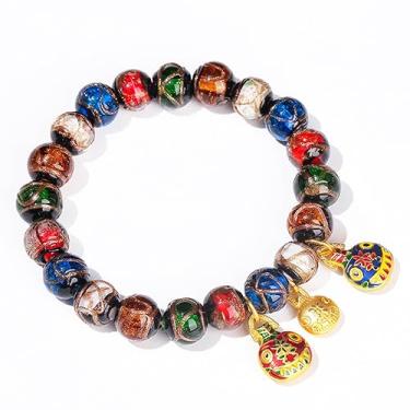 Imagem de Pulseira de rosário Feng Shui Pulseiras com Contas de Buda Pingente de Ouro para Mulheres Homens Pulseiras Pingente da Sorte Pulseiras Religiosas Amuleto Joias, 14mm, Metal, Cristal