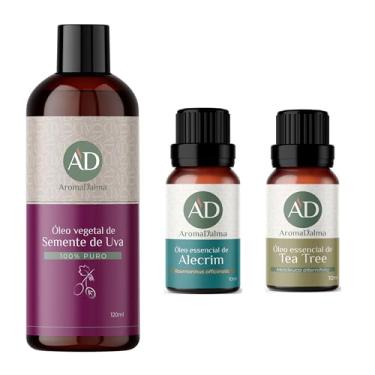 Imagem de Kit Nutrição e Revitalização: Óleo de Semente de Uva 100% Puro & Prensado a Frio com Óleos Essenciais de Alecrim e Melaleuca para Hidratação Profunda da Pele e dos Cabelos | Ideal para Fortalecimento e Regeneração | Certificado IBD | Aroma D’alma