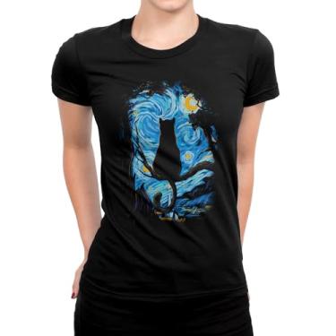 Imagem de Camiseta Feminina Gato Na Noite Estrelada De Van Gogh