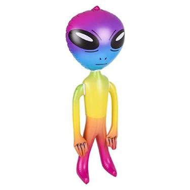 Imagem de Zugar Land 36" Alien INFLATE (Vinyl) Galaxy/Rainbow/Tie Dye. Inflatable Large Alien Figures on Hang Tag. (36" Rainbow Alien INFLATE (2 Pack))