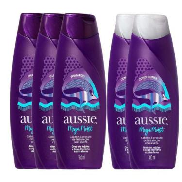 Imagem de Kit 2 Condicionadores Aussie Moist 180ml + 3 Shampoos Aussie Moist 180