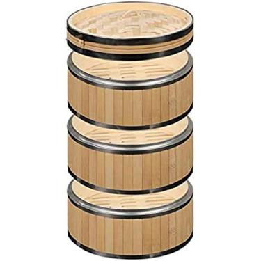 Imagem de Vaporizador de bambu, cesta de vapor Dim Sum, vaporizador de comida chinesa de 3 camadas para arroz, bolinhos, vegetais, carne e peixe, reutilizável, fácil de limpar, 25,4 cm