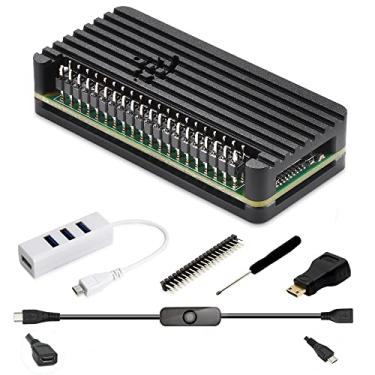 Imagem de iUniker Capa de Alumínio para Raspberry Pi Zero e Zero 2 W com Hub OTG, Adaptador HDMI, Cabo Liga/Desliga e Chave de Fenda - Preta (Unissexo)