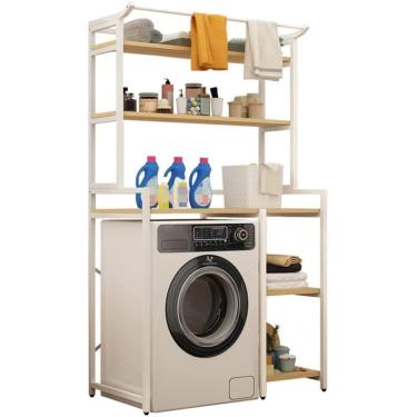 Imagem de Prateleira de lavanderia de 3 camadas sobre o rack de armazenamento do vaso sanitário/máquina de lavar, suporte organizador de banheiro, rack que economiza espaço com haste para pendurar rou