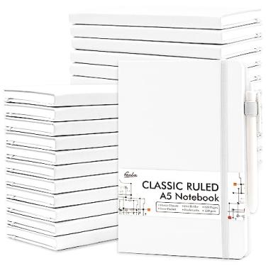 Imagem de feela Cadernos pautados universitários, pacote com 24 cadernos de negócios, capa dura, pautado, com suporte de caneta para anotações, masculino e feminino, com 24 canetas pretas, 120 g/m², 13 cm x 21 cm, A5, branco