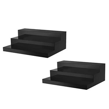 Imagem de CiaoHER Rack grande de acrílico para garrafa de vinho, 40,6 x 31,7 x 16,5 cm, 3 camadas, expositor de bancada preto para bar, café, estação de lazer, loja de varejo, coleção de mercearia, organizador de suporte, 2 unidades