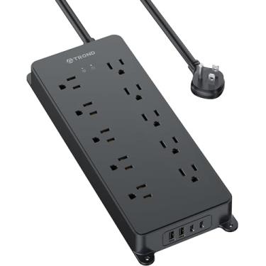 Imagem de TROND Protetor contra surtos de régua elétrica, 4000J, listado ETL, 10 tomadas amplamente espaçadas com 2 USB A e 2 USB C, cabo de extensão de plugue plano de 1,5 m, montagem na parede, resistente