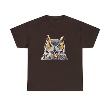 Imagem de Camiseta unissex de algodão pesado "Hooty" Great Horned Owl, Chocolate escuro, M
