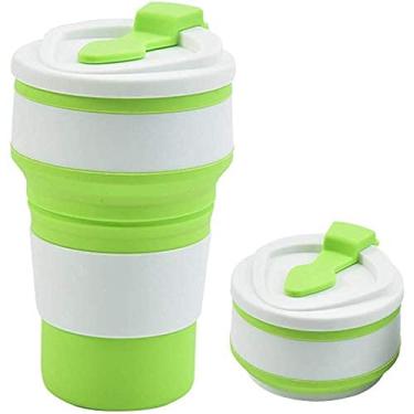 Imagem de Copo de silicone dobrável antiderrapante, copo de café dobrável, tamanho de bolso, copo de acampamento com tampas, copo de viagem portátil leve para acampamento ao ar livre, caminhadas, cinza, não inclui canudo (verde)