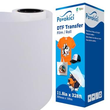 Imagem de POVOKICI Rolo de filme de transferência DTF 30 cm x 100 m papel de transferência de calor PET transparente brilhante para impressão direta DYI têxtil