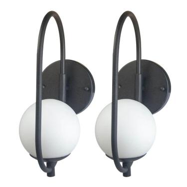 Imagem de Kit 2 Arandela Parede Online Preto Globo De Vidro Branco