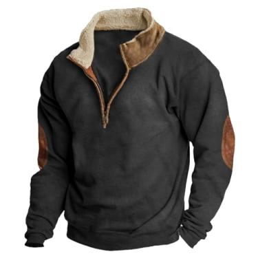 Imagem de JMMSlmax Suéter masculino casual elegante outono vintage remendo cotovelo veludo cotelê jaqueta camisa Henley camisas ocidentais, A2 - preto, XX-Large