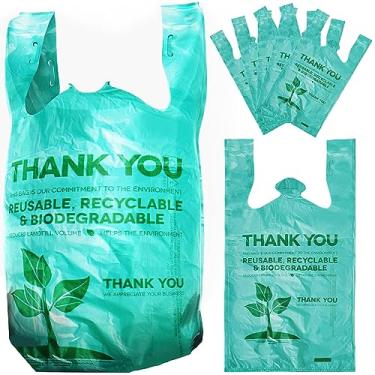 Imagem de Pacote com 100 sacos de supermercado sem BPA, bolsa de agradecimento transparente de 56 cm, perfeita para negócios. Melhor bolsa de camiseta resistente para fazer compras. Ótima bolsa grossa e verde