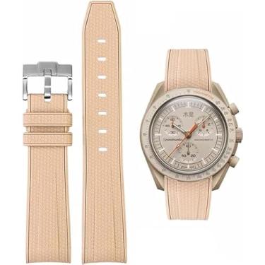 Imagem de Yhmoo Pulseiras de relógio Moonswatch de borracha para relógio Omega x Swatch MoonSwatch 20 mm Rolex Seiko Carbon Firbe silicone masculino com pulseira original Speedmaster (marrom claro)