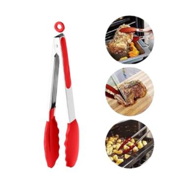 Imagem de Pegador 27cm Multiuso Silicone com Cabo Inox para Salada Churrasco Fritura Grelhados Assados Pinça Manusear de Alimentos (VERMELHO, 27CM)