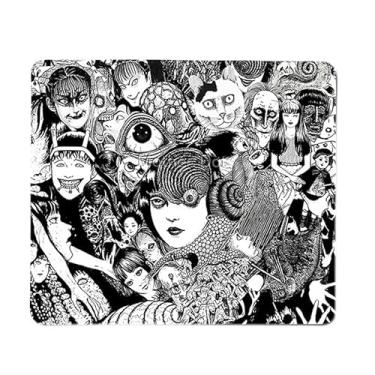 Imagem de Junji Ito Tomie Uzumaki Colagem Antiderrapante Mousepad Gaming Computador Mouse Pad Gaming Desktop Laptop Mouse Pad com Borda Costurada 18 x 22 cm