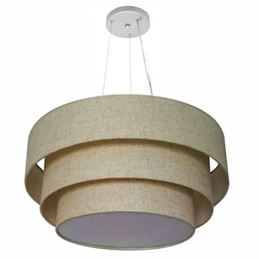 Imagem de Lustre Pendente Triplo Cúpulas Tecido 35/60x50x40 cm, Vivare Iluminação, Pendente4148 RST, Rustico Bege, Grande