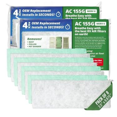 Imagem de RV Air Filtro AC – Peças de reposição para acessórios de trailer, ar condicionado de trailer de viagem, MERV 6, durável, livre de poeira e ar mais limpo, fácil de instalar, 8 filtros 155G 25 cm x 9 cm x 1,9 cm