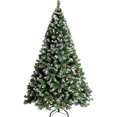 Imagem de MANFUKUYA Árvore de Natal artificial de 4 pés com neve/galhos flocados premium com zíper Decoração de pinhas Árvore de Natal apagada com suporte de metal Pvc retardador de fogo verde 4 pés (120 cm)