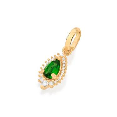Imagem de Pingente banhado ouro 3x 24k 18k e 22k feminino gota verde cravejado z