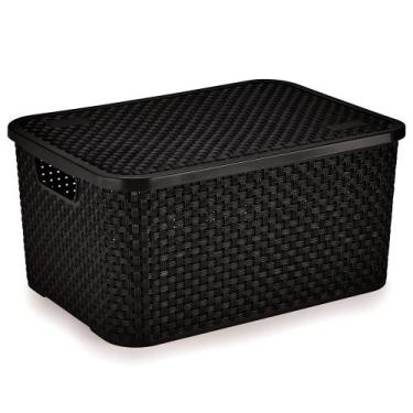 Imagem de Cesto Caixa Organizador Rattan Grande Tampa Nitron Cor Preto - Nitronp